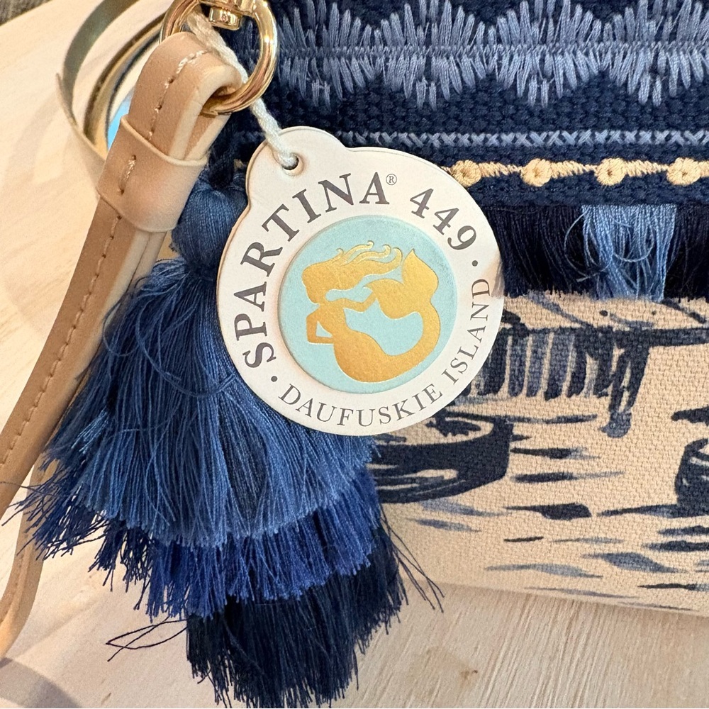 Spartina 449 Daise Seascape Wristlet Navy & Natural Canvas Tassel - Picture 3 of 6